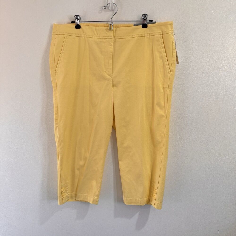 NWT Talbots Pants 14 Pedal Pusher Capri Slim Leg Yellow Stretch Preppy Mid Rise